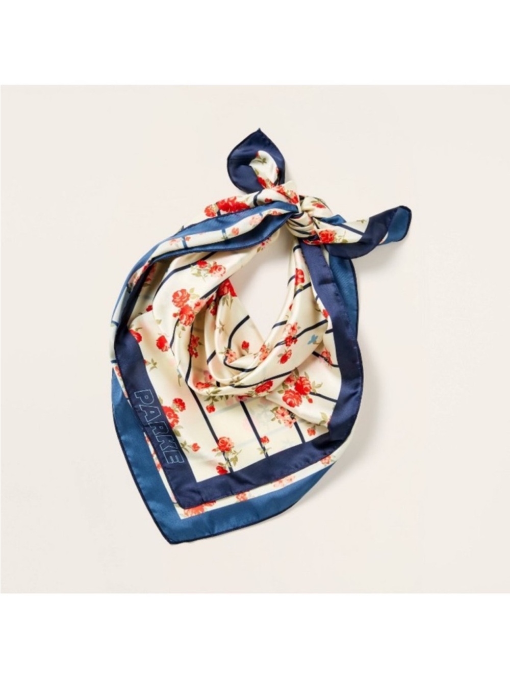 Parker Floral Cream and Navy Silk Square Scarf